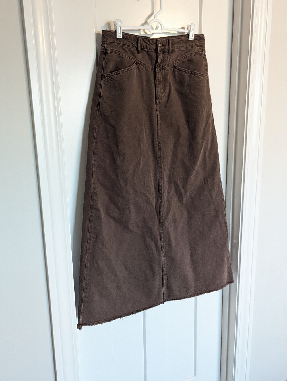 We The Free - Free People Come As You Are Denim Maxi Skirt- Chocolate Brown sz 6 - Picture 2 of 5